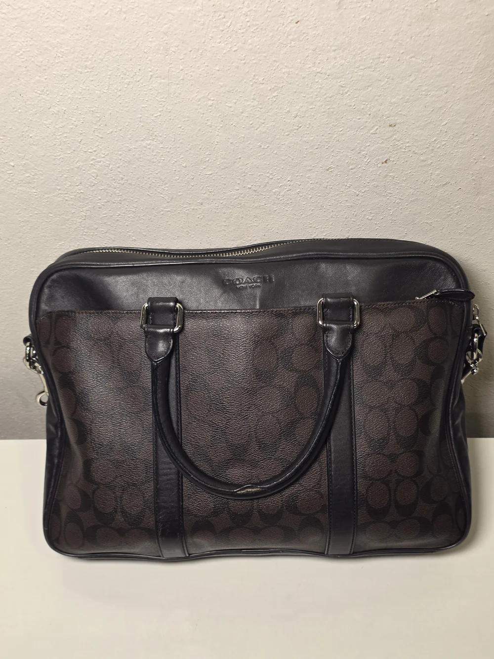 Coach Dark Brown Signature Canvas Leather Briefcase